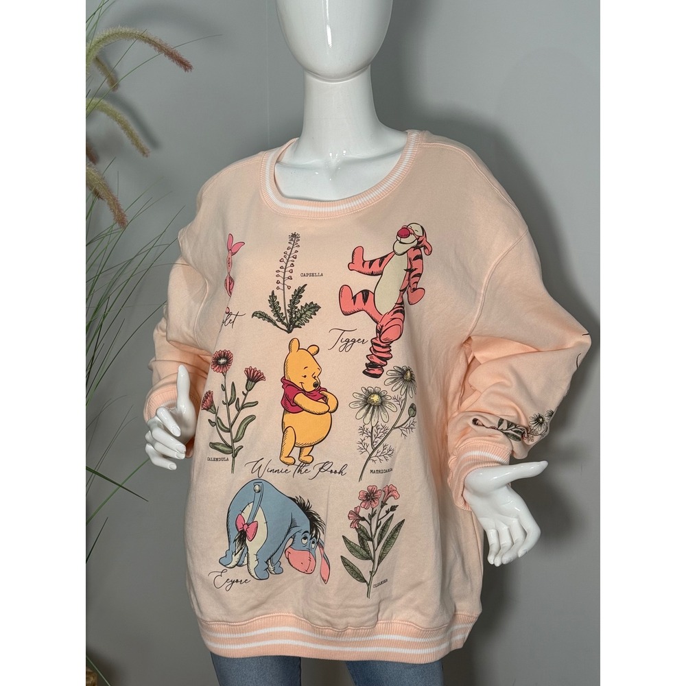 Disney Winnie the Pooh Botanical Sweatshirt Peach Fleece Pullover 2X NEW - Picture 5 of 13